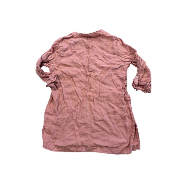 Cynthia Rowley Women Linen Pink Roll Tab Sleeve Tunic Blouse Lagenlook Medium - Picture 2 of 5